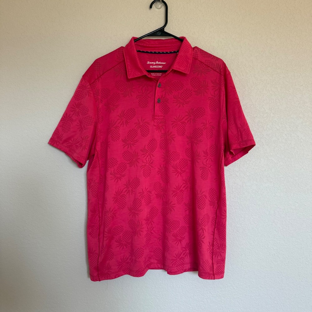 Tommy Bahama IslandZone Pink Pineapple Polo Shirt Mens Large Vacation Golf
